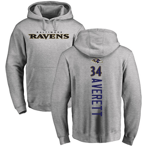 Men Baltimore Ravens Ash Anthony Averett Backer NFL Football #34 Pullover Hoodie Sweatshirt